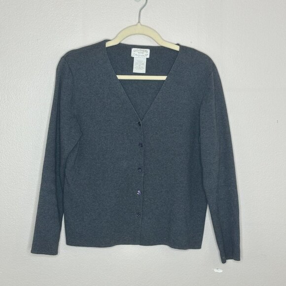 Vintage DESIGNERS ORIGINALS Petite Women's Heather Grey V-Neck Cardigan PM - Picture 7 of 7